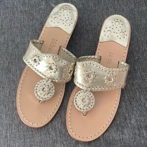 Gold Jack Rogers Sandals with 1 1/2” heel.
